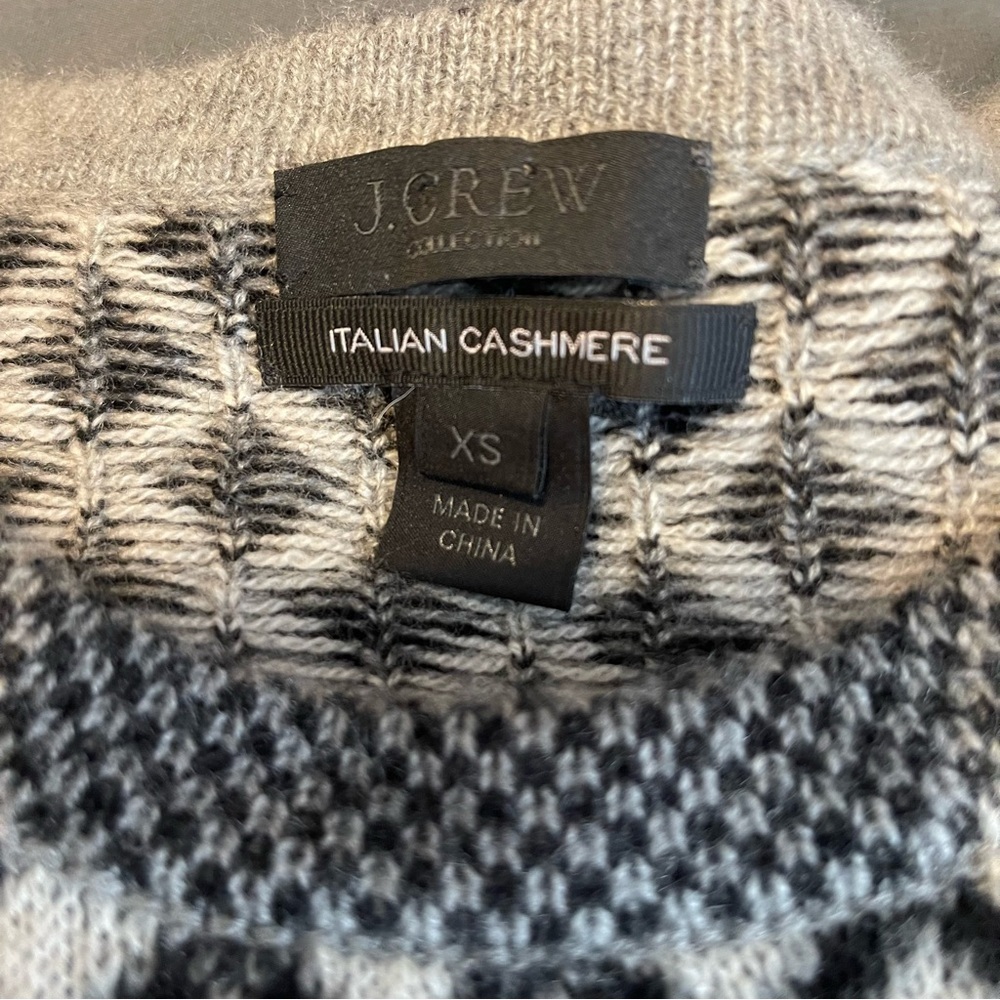J. Crew Italian Cashmere Black And White Diamond Sweater XSmall - Picture 2 of 7
